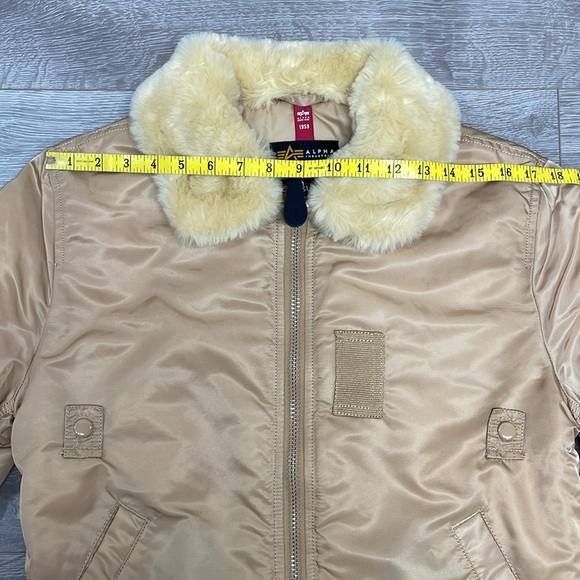 Alpha Industries B-15 Bomber Jacket Gold Nylon Removable Faux Fur Collar XS - Picture 6 of 16